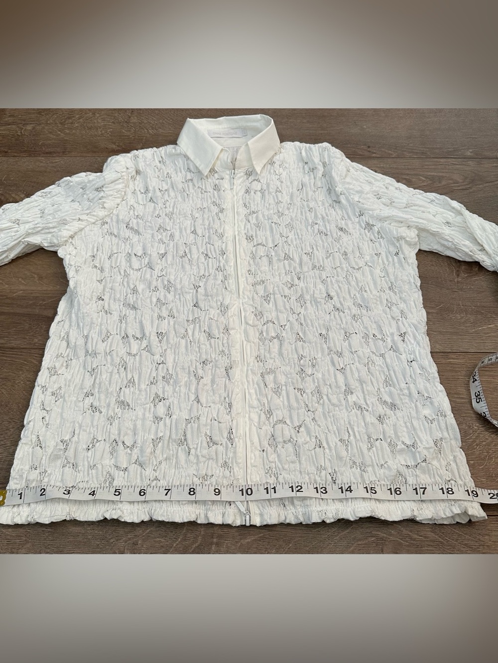 Anne Fontaine Roman White Lace Zip Front Blouse | Size 42 - Picture 11 of 15